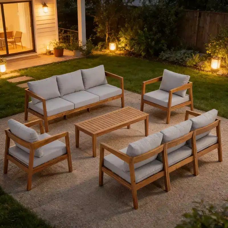 ModernLuxe Ensemble de canapés de jardin 4/5 pièces en bois d'acacia, salon de jardin avec table basse pour véranda/jardin/balcon