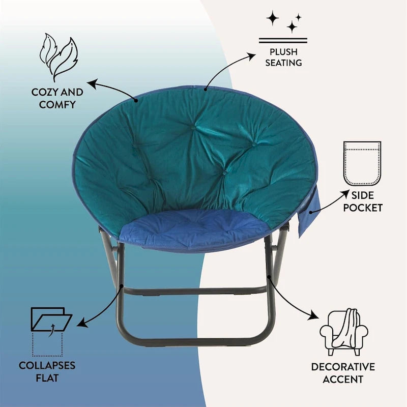 Fauteuil soucoupe pliable en micromink avec poche latérale