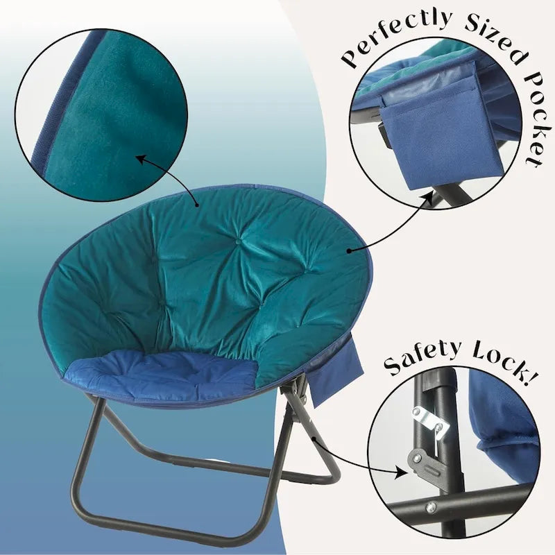 Fauteuil soucoupe pliable en micromink avec poche latérale