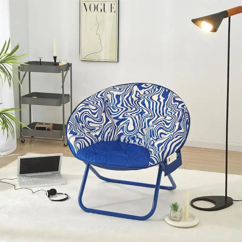 Fauteuil soucoupe pliable en micromink avec poche latérale