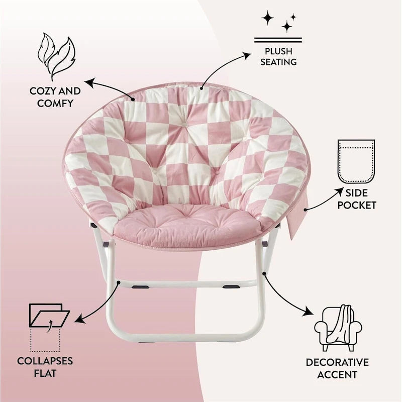 Fauteuil soucoupe pliable en micromink avec poche latérale