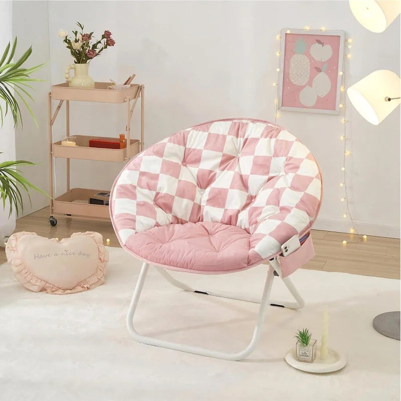 Fauteuil soucoupe pliable en micromink avec poche latérale
