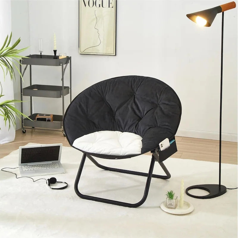 Fauteuil soucoupe pliable en micromink avec poche latérale