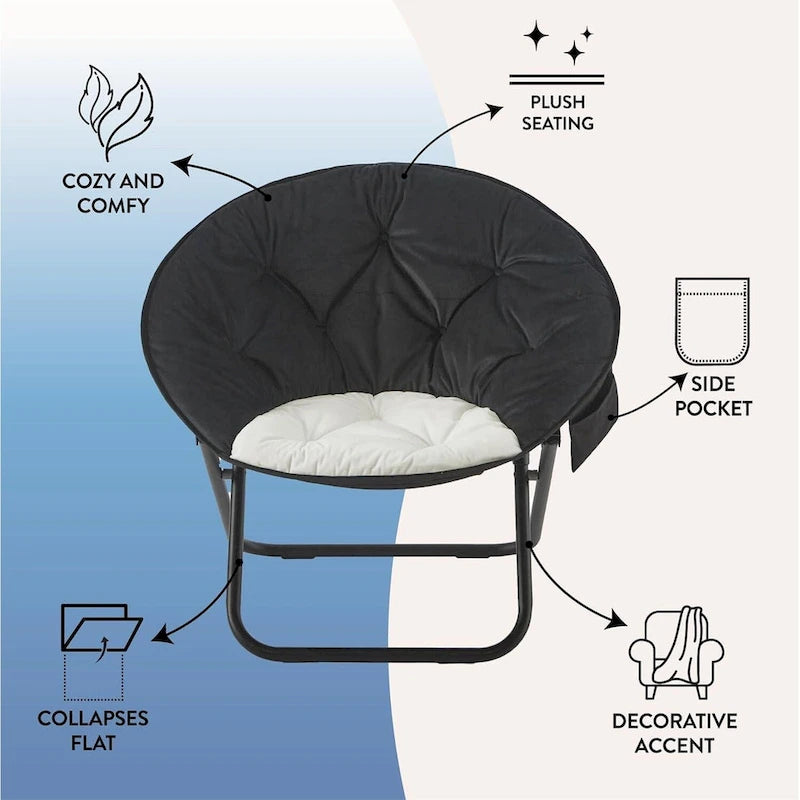 Fauteuil soucoupe pliable en micromink avec poche latérale