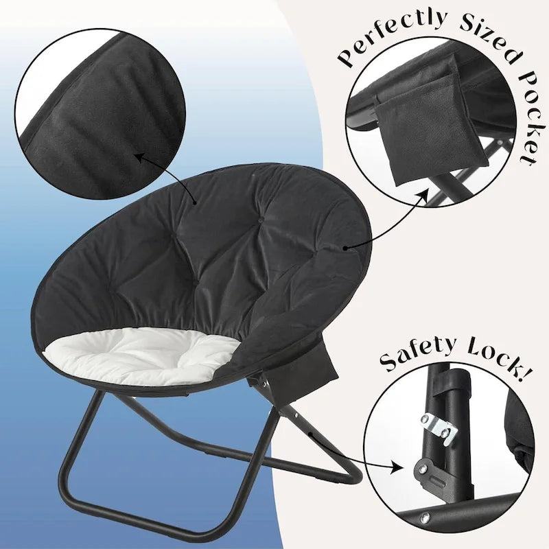 Fauteuil soucoupe pliable en micromink avec poche latérale