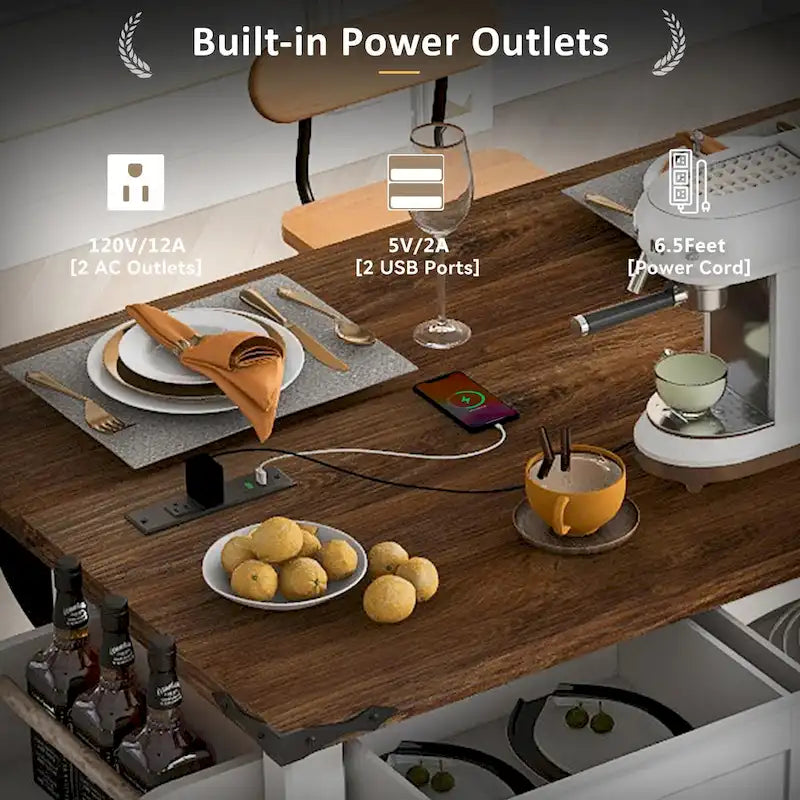 Ilot de cuisine rustique avec abattant, portes coulissantes de grange et prise électrique intégrée