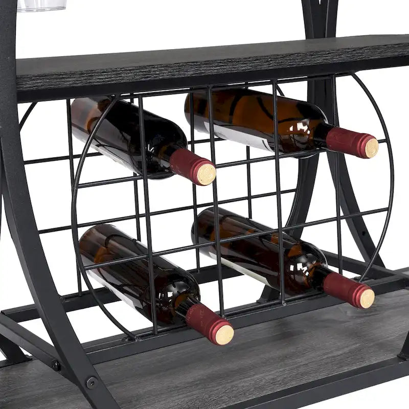 Desserte de bar industrielle en métal à 3 niveaux avec porte-bouteilles et verres à vin sur roulettes
