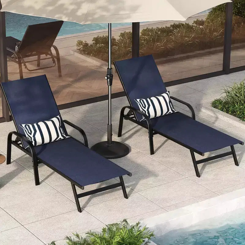 Lot de 2 chaises longues de jardin, transat inclinable réglable sur 5 positions, tissu Textilène, chaise longue de piscine de 193 cm pour terrasse, jardin et bord de piscine