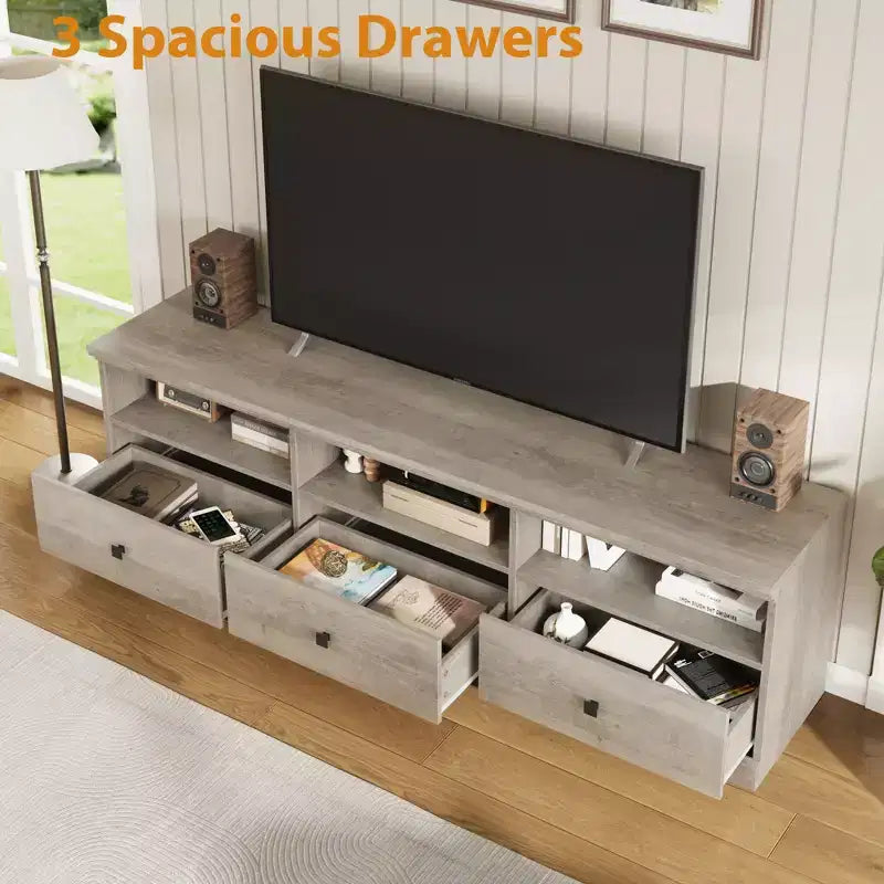 Meuble TV Mid-Century Modern de 178 cm avec tiroir de rangement et étagères ouvertes