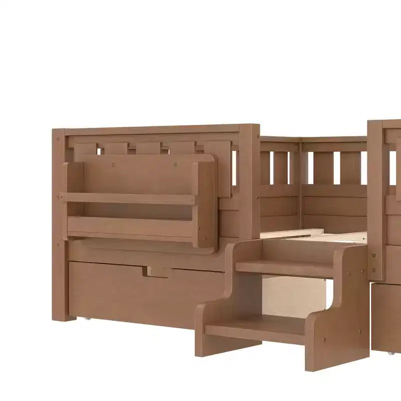 Lit pour tout-petits Bellemave Queen Size avec 14 barrières de sécurité, cadre de lit peu encombrant avec étagères intégrées et 2 tiroirs de rangement sous le lit