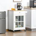 Desserte de cuisine roulante avec tiroir, armoire à porte vitrée et porte-serviettes