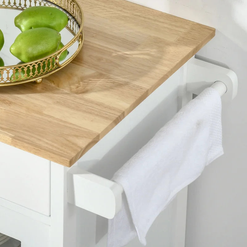 Desserte de cuisine roulante avec tiroir, armoire à porte vitrée et porte-serviettes