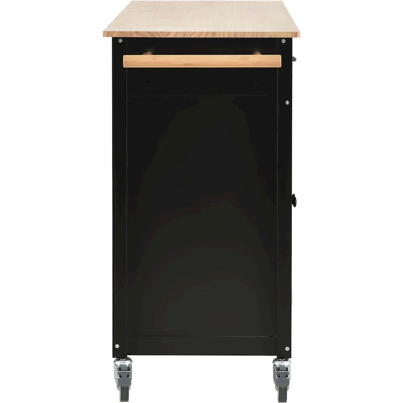 Desserte îlot de cuisine en bois massif avec armoire, tiroirs et roulettes verrouillables