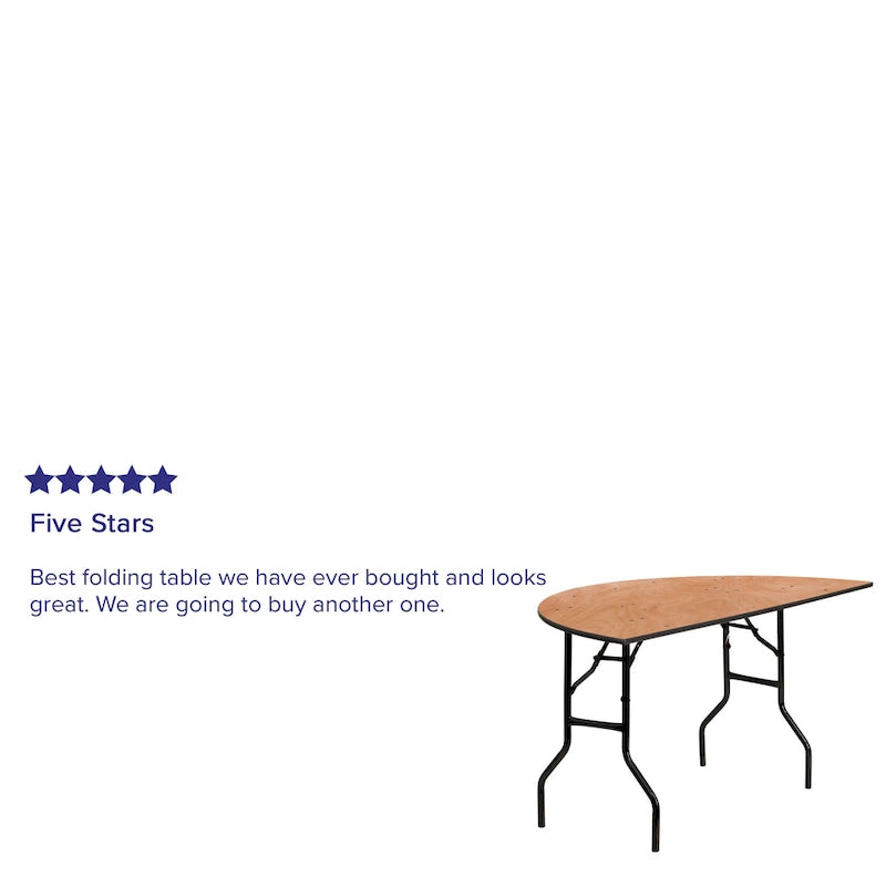 Table de banquet pliante semi-circulaire en contreplaqué, 1,5 m (5 pi), naturell