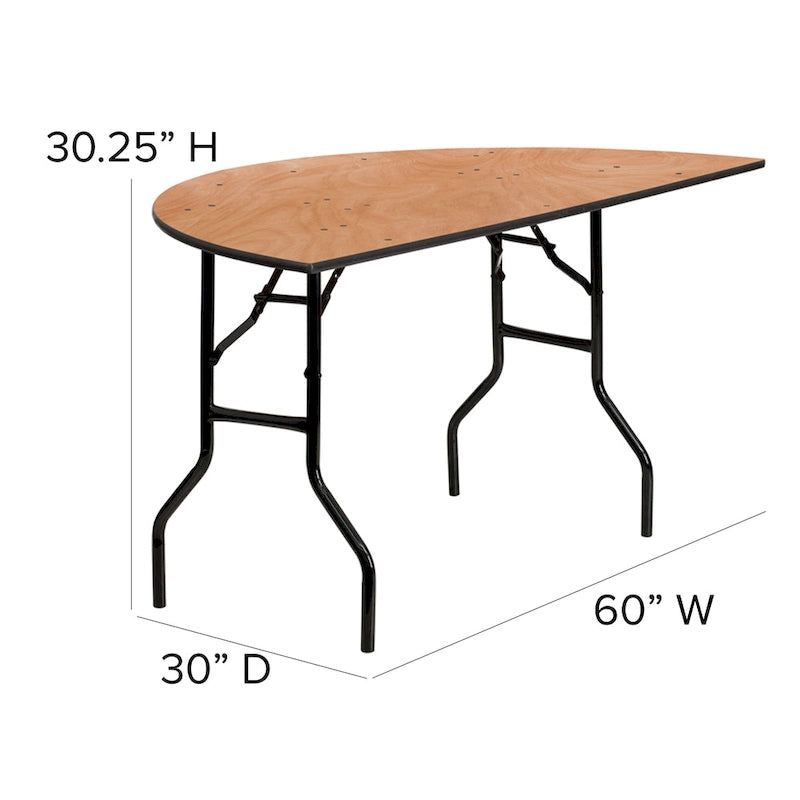 Table de banquet pliante semi-circulaire en contreplaqué, 1,5 m (5 pi), naturell