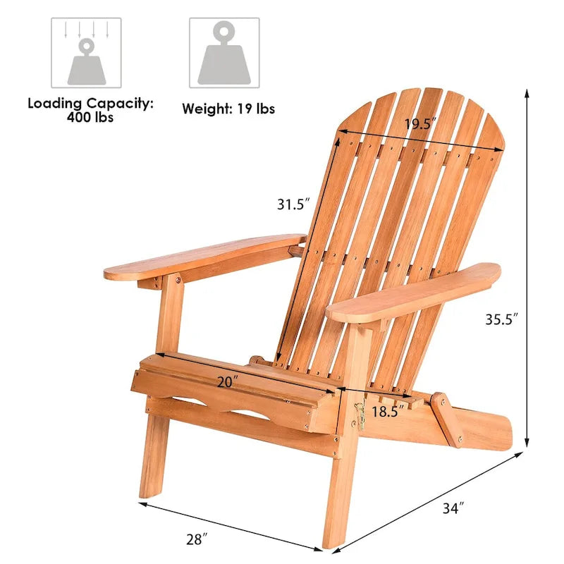 Chaise longue d'extérieur Adirondack pliable en eucalyptus, naturel