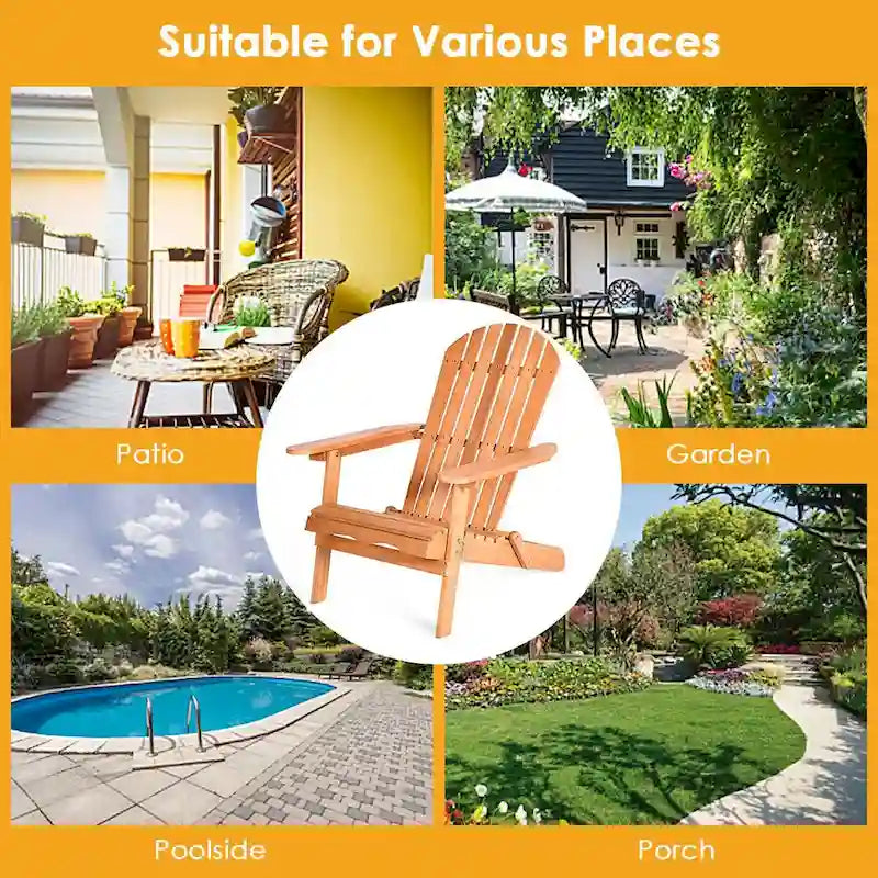 Chaise longue d'extérieur Adirondack pliable en eucalyptus, naturel