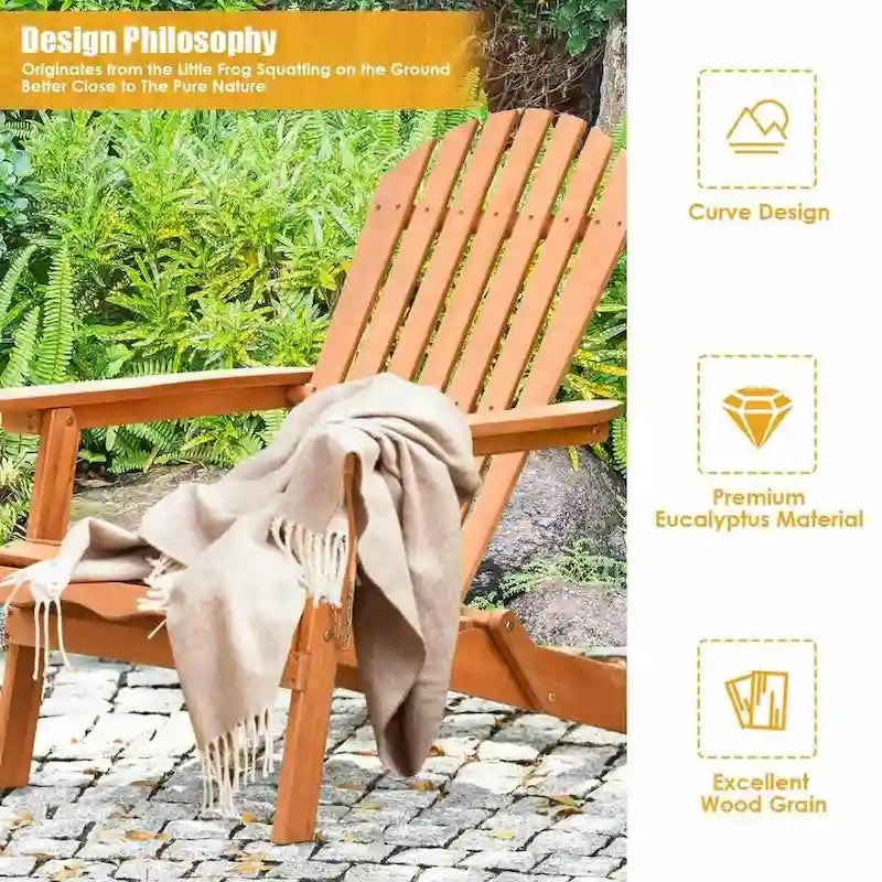 Chaise longue d'extérieur Adirondack pliable en eucalyptus, naturel