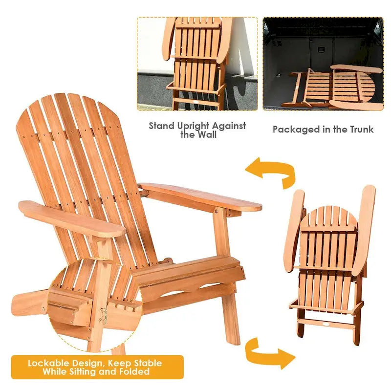 Chaise longue d'extérieur Adirondack pliable en eucalyptus, naturel