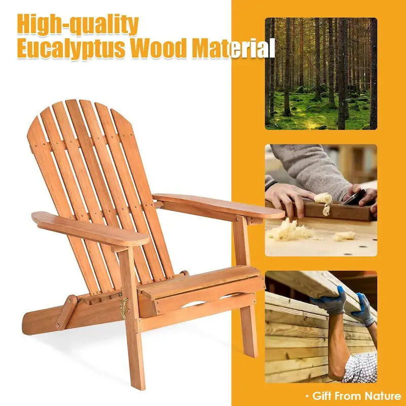 Chaise longue d'extérieur Adirondack pliable en eucalyptus, naturel