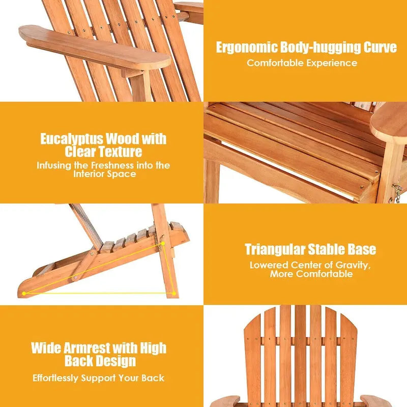 Chaise longue d'extérieur Adirondack pliable en eucalyptus, naturel