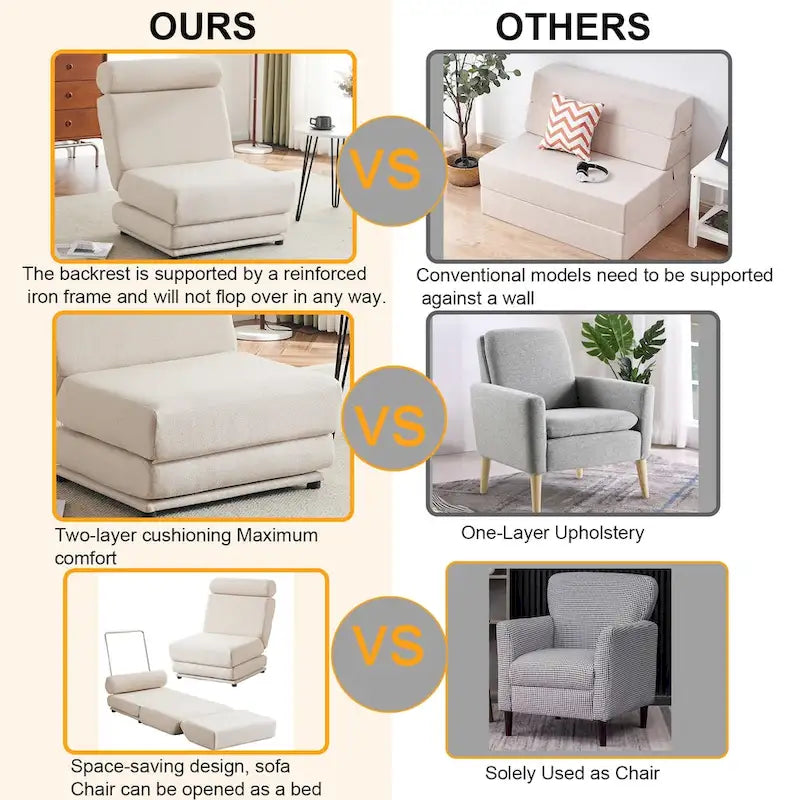 Fauteuil-lit simple pliable avec oreiller