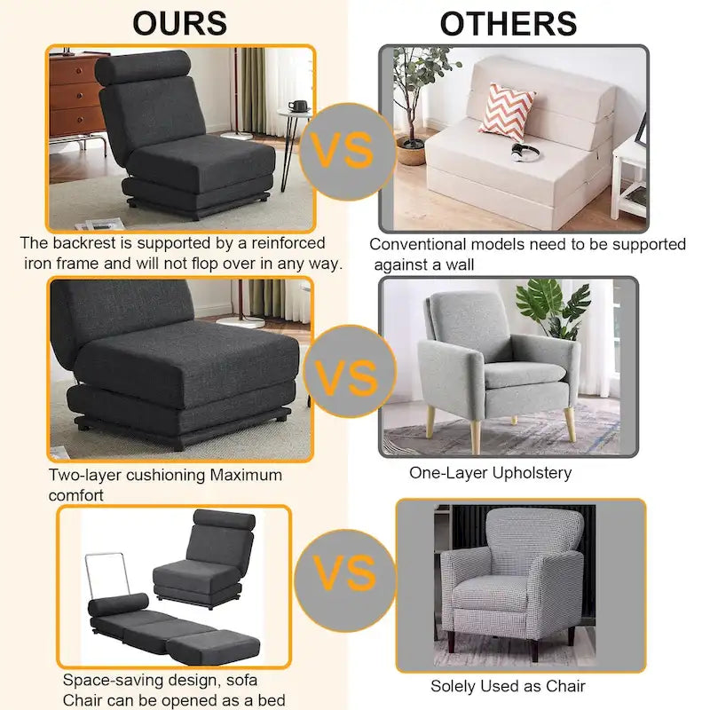 Fauteuil-lit simple pliable avec oreiller