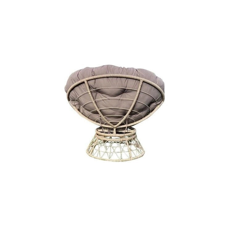 Fauteuil lounge rond pivotant intérieur/extérieur avec coussin, beige