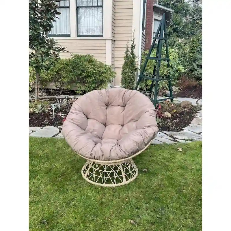 Fauteuil lounge rond pivotant intérieur/extérieur avec coussin, beige