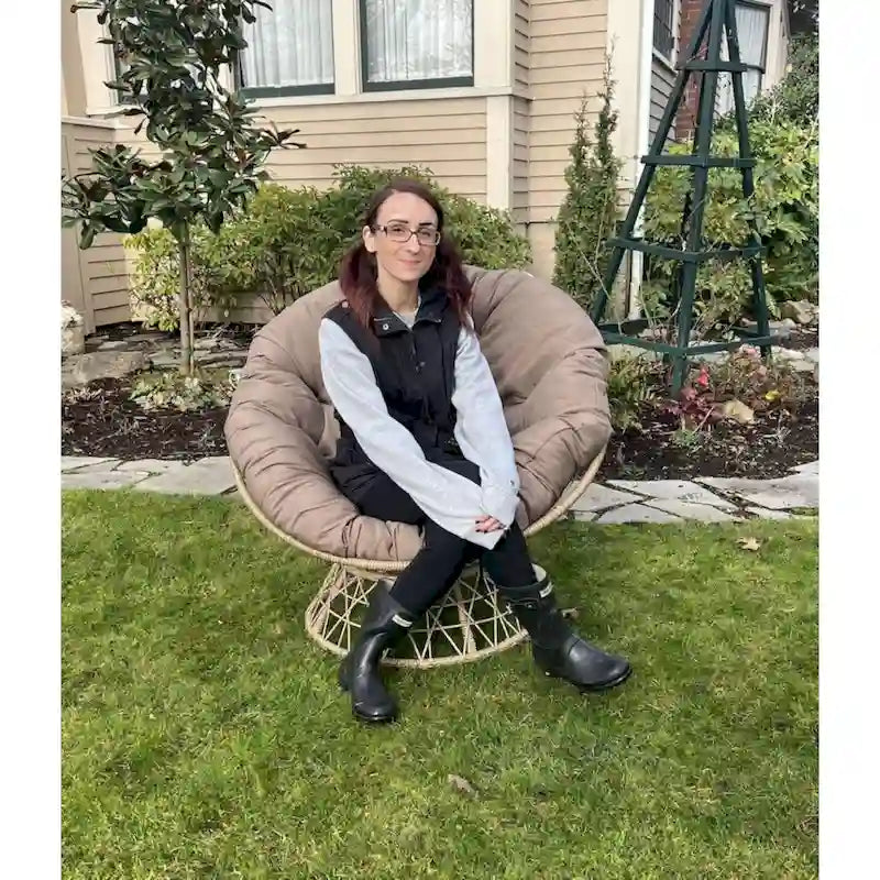 Fauteuil lounge rond pivotant intérieur/extérieur avec coussin, beige
