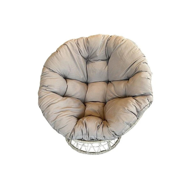 Fauteuil lounge rond pivotant intérieur/extérieur avec coussin, beige