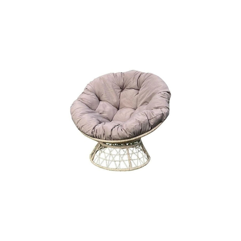 Fauteuil lounge rond pivotant intérieur/extérieur avec coussin, beige