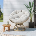 Fauteuil de salon rond pivotant en osier avec coussin capitonné, Marron