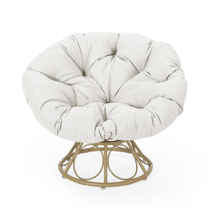 Fauteuil de salon rond pivotant en osier avec coussin capitonné, Marron