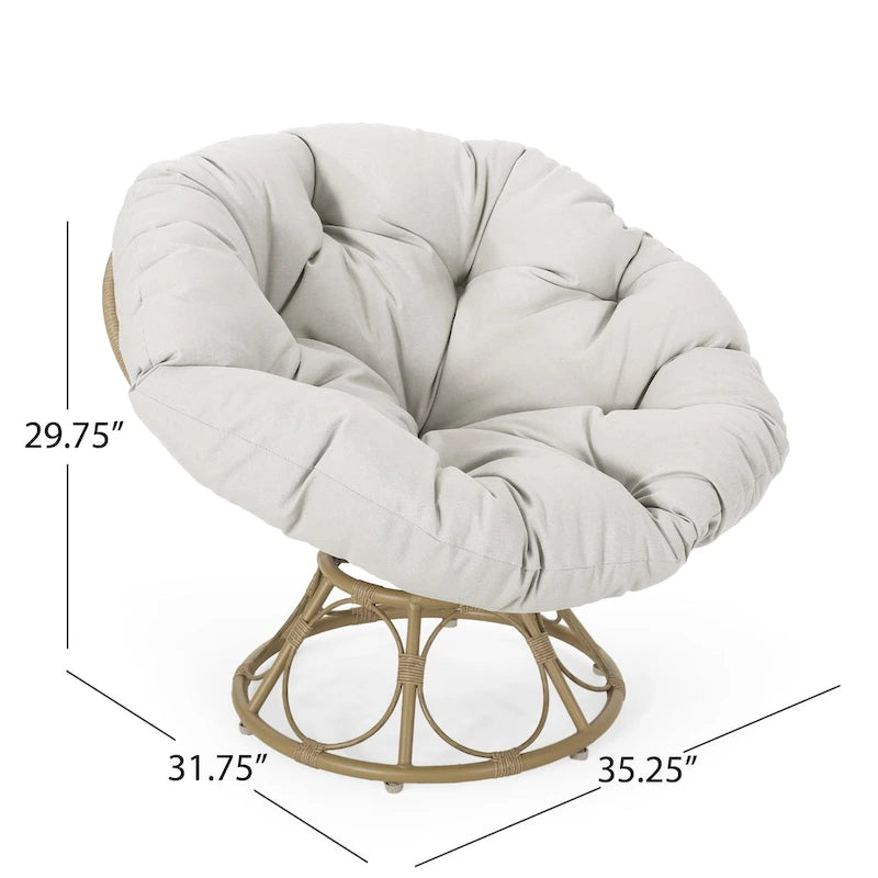 Fauteuil de salon rond pivotant en osier avec coussin capitonné, Marron