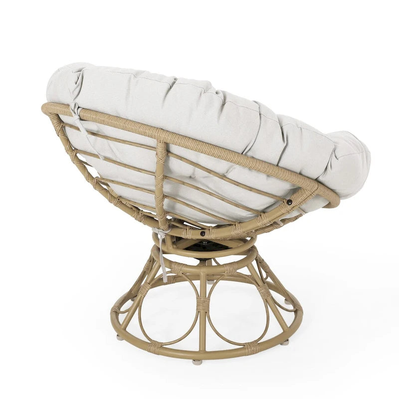 Fauteuil de salon rond pivotant en osier avec coussin capitonné, Marron