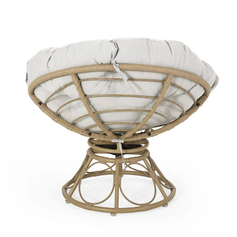 Fauteuil de salon rond pivotant en osier avec coussin capitonné, Marron