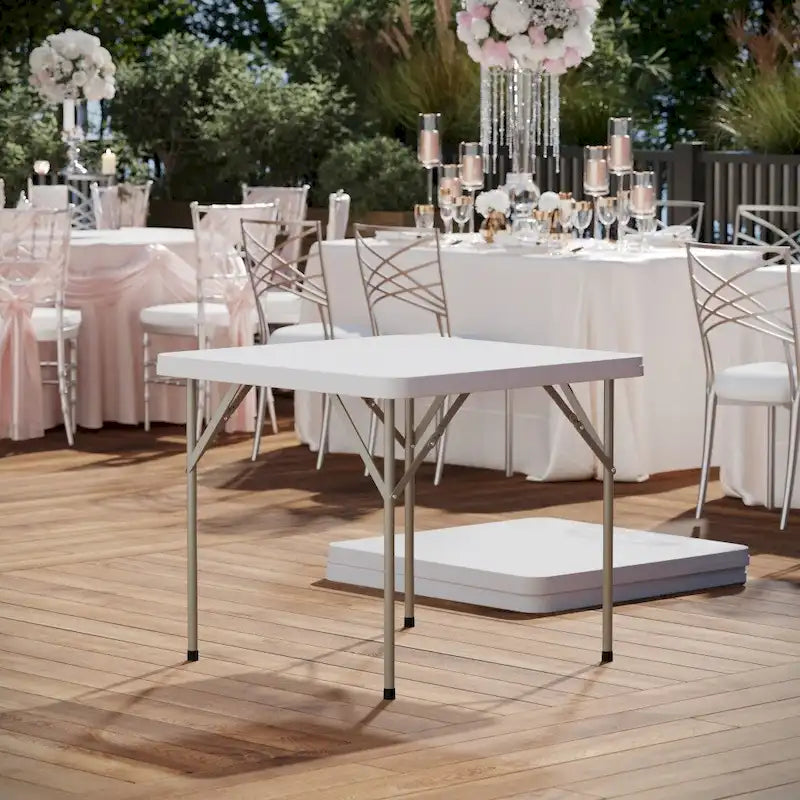 Table pliante carrée en plastique, 86 cm, blanc granit