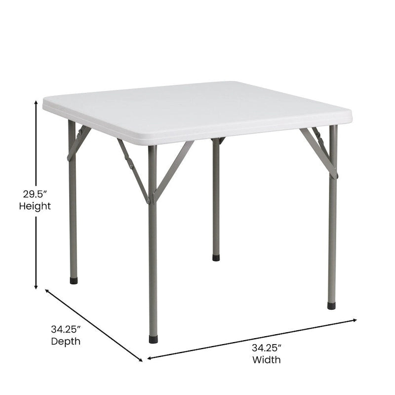 Table pliante carrée en plastique, 86 cm, blanc granit