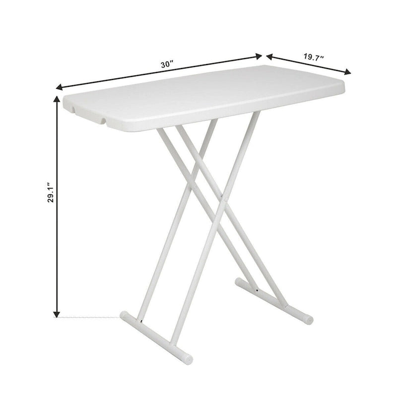 Table pliante réglable en hauteur, 30 x 20 po, blanche