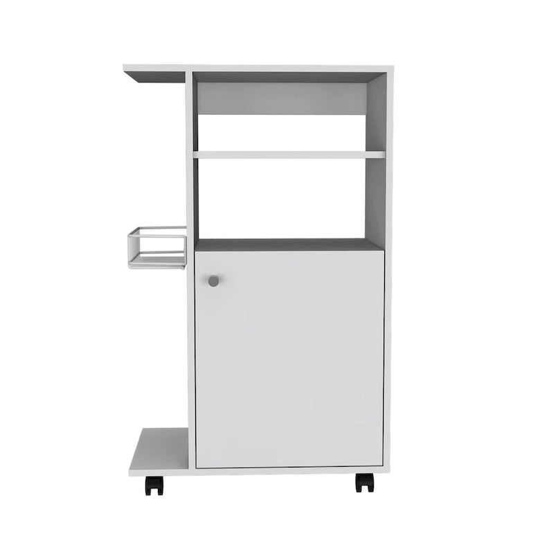 Dessertes de cuisine hautes avec plateau micro-ondes, 6 étagères et porte de placard, blanches