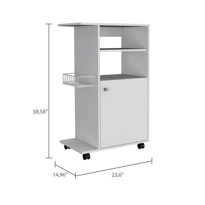Dessertes de cuisine hautes avec plateau micro-ondes, 6 étagères et porte de placard, blanches