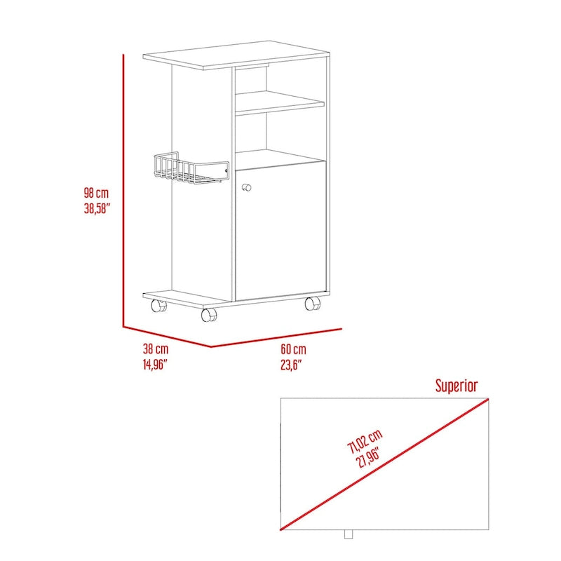 Dessertes de cuisine hautes avec plateau micro-ondes, 6 étagères et porte de placard, blanches