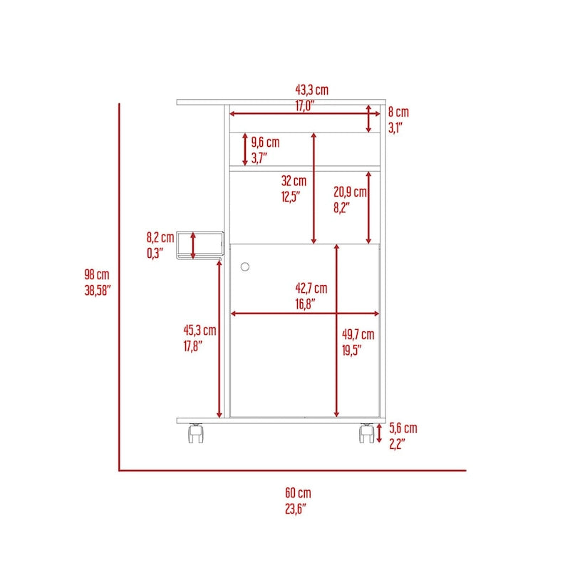 Dessertes de cuisine hautes avec plateau micro-ondes, 6 étagères et porte de placard, blanches