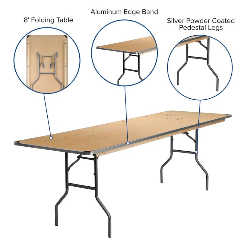 Table rectangulaire pliante en bouleau de 2,40 m