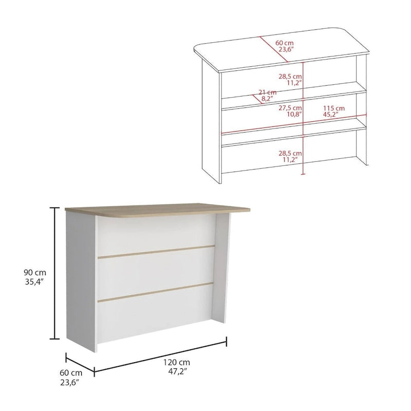 Meuble de rangement îlot de cuisine avec sièges - Blanc et pin clair