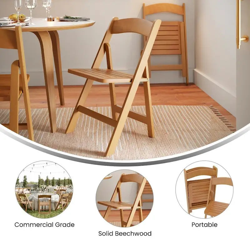 Chaise de salle à manger pliante en hêtre massif