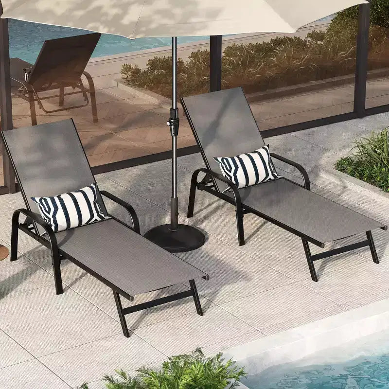 Lot de 2 chaises longues de jardin, transat inclinable réglable sur 5 positions, tissu Textilène, chaise longue de piscine de 193 cm pour terrasse, jardin et bord de piscine