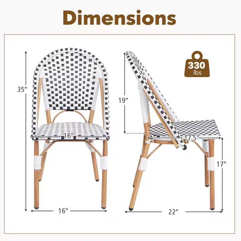 Lot de 4 chaises de bistrot françaises Costway avec rotin tressé à la main et cadre en métal galvanisé pour l'extérieur