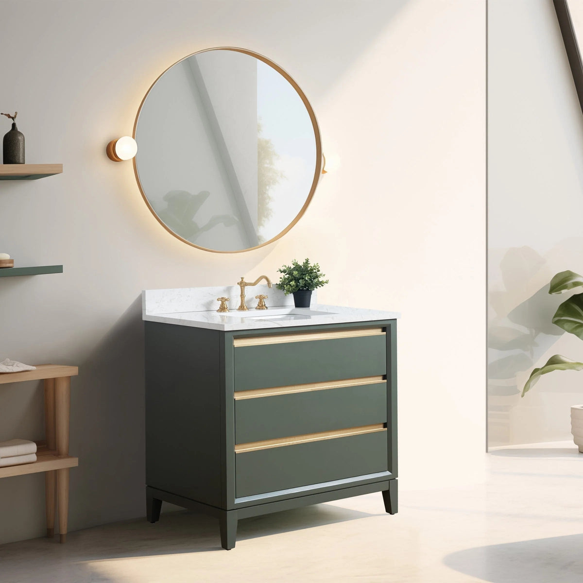 Meuble-lavabo Vanity Art avec évier en céramique et dessus en marbre reconstitué